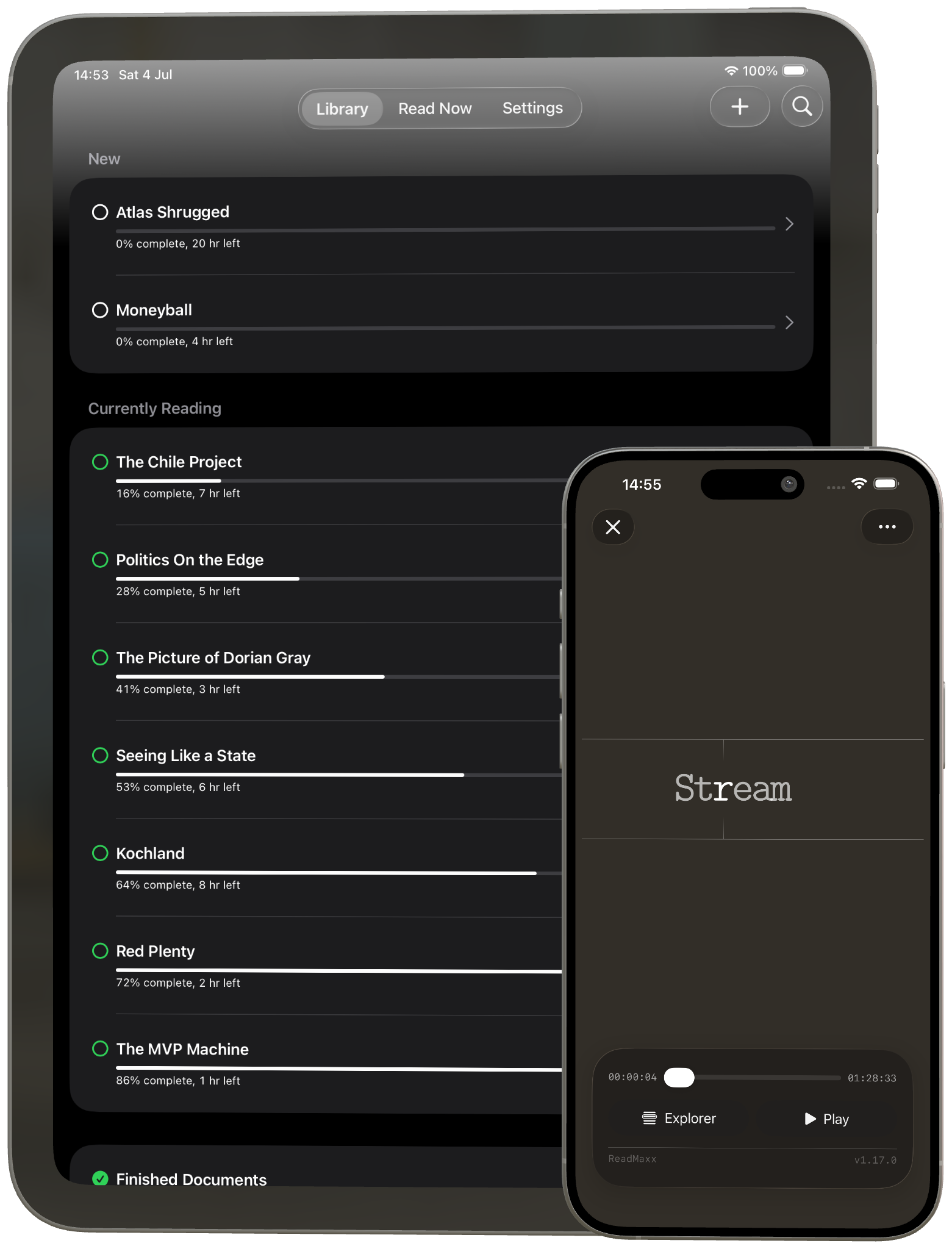 ReadMaxx speed reading app shown on iPhone and iPad